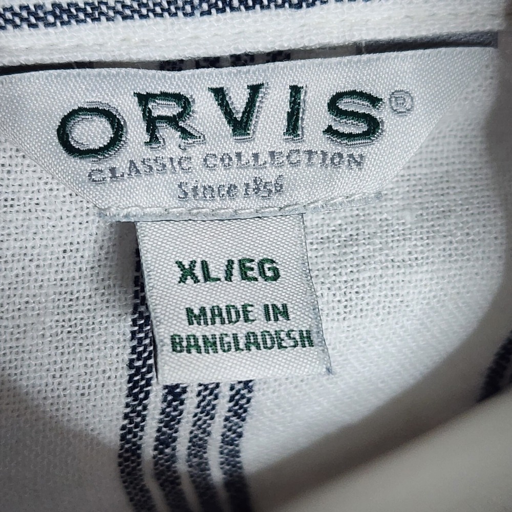 Orvis Linen Shirt Womens Size XL Blue White Striped Long Sleeve Coastal Classic - Picture 5 of 6